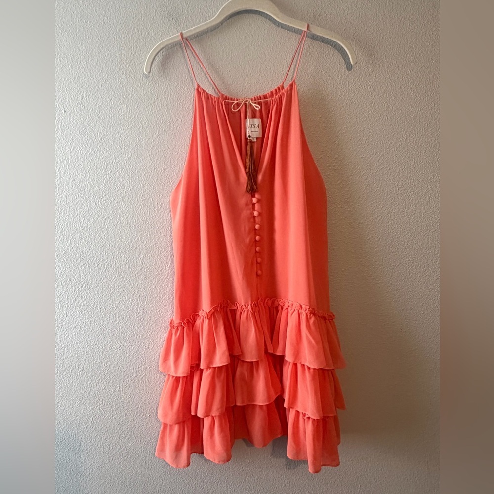 MISA Los Angeles Delfine Ruffle Dress Coral